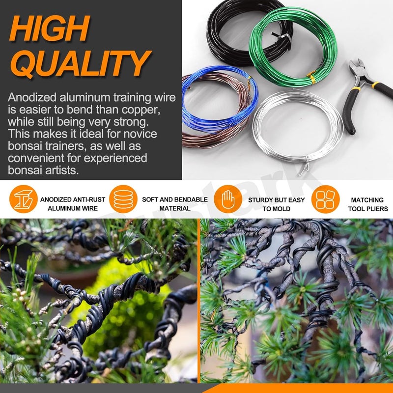 Rustark 6Pcs 5 Colors Bonsai Training Wire with Wire Cutter Kit, Anodized Aluminum Bonsai Wire Tools for Holding Bonsai Plant Branches Small Trunks - 82 Feet 0.8MM 1.0MM 1.5MM 2.0MM 3.0MM - Image 3